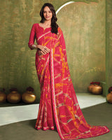 Vishal Prints Pinkish Red Printed Georgette Saree With Fancy Border