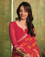Vishal Prints Pinkish Red Printed Georgette Saree With Fancy Border