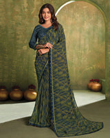 Vishal Prints Navy Blue Printed Georgette Saree With Fancy Border