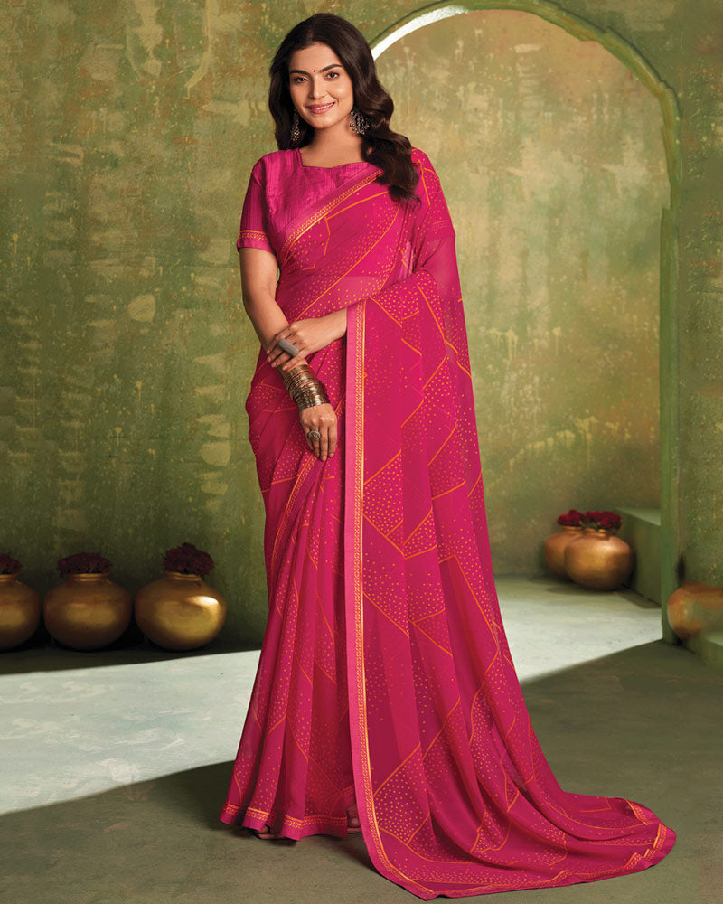 Vishal Prints Burnt Pink Printed Georgette Saree With Fancy Border