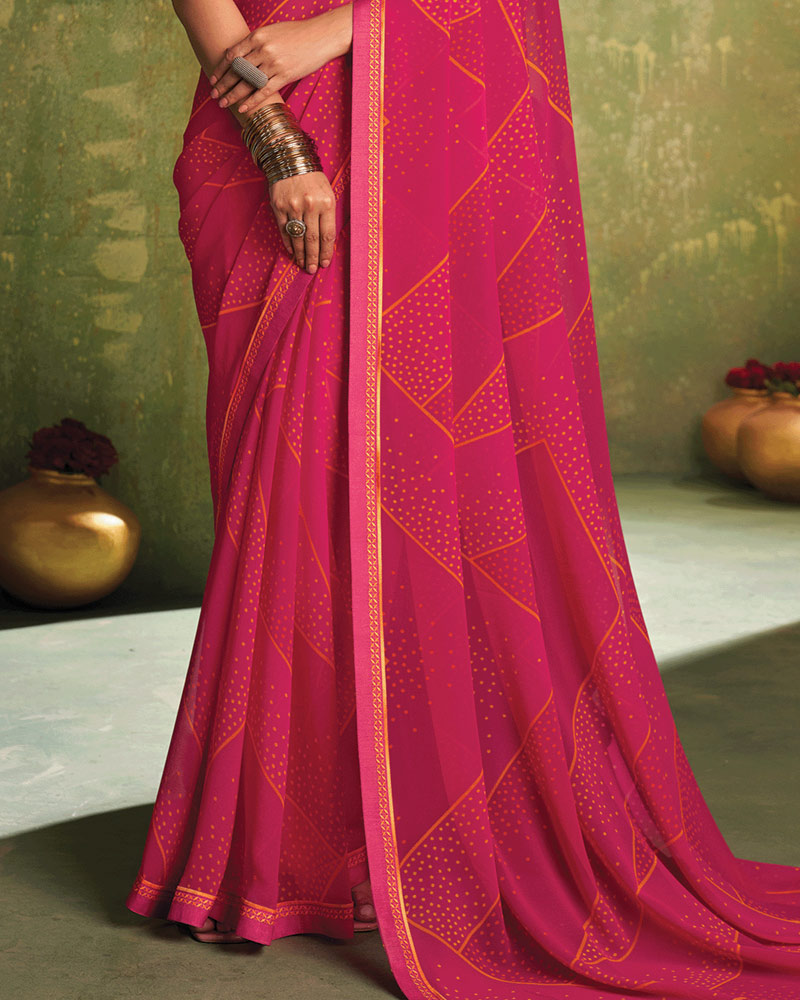 Vishal Prints Burnt Pink Printed Georgette Saree With Fancy Border
