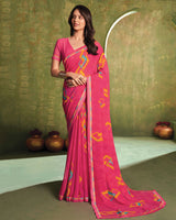 Vishal Prints Mandy Pink Printed Georgette Saree With Fancy Border