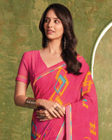 Vishal Prints Mandy Pink Printed Georgette Saree With Fancy Border