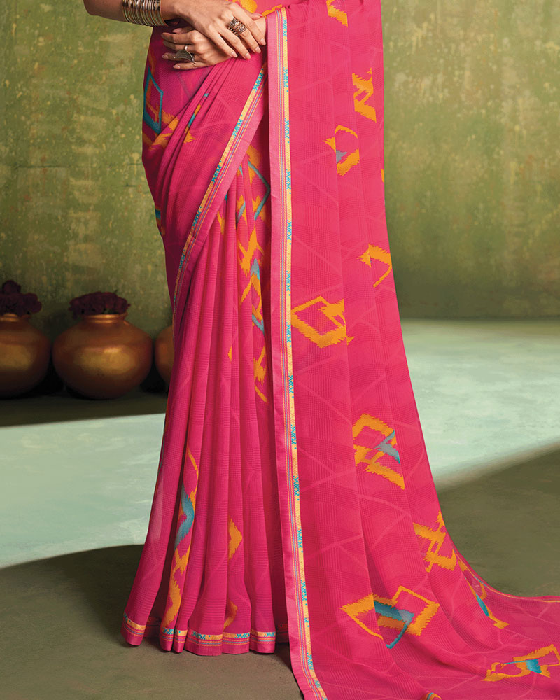 Vishal Prints Mandy Pink Printed Georgette Saree With Fancy Border