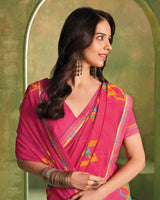 Vishal Prints Mandy Pink Printed Georgette Saree With Fancy Border