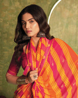 Vishal Prints Flame Orange And Cool Red Printed Georgette Saree With Fancy Border