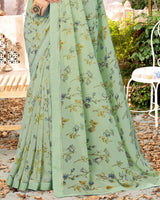 Vishal Prints Turquoise Green Printed Georgette Saree With Fancy Border