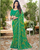 Vishal Prints Dark Mint Green Printed Georgette Saree With Fancy Border