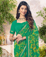 Vishal Prints Dark Mint Green Printed Georgette Saree With Fancy Border