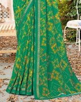 Vishal Prints Dark Mint Green Printed Georgette Saree With Fancy Border