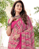Vishal Prints Dark Pink Printed Georgette Saree With Fancy Border