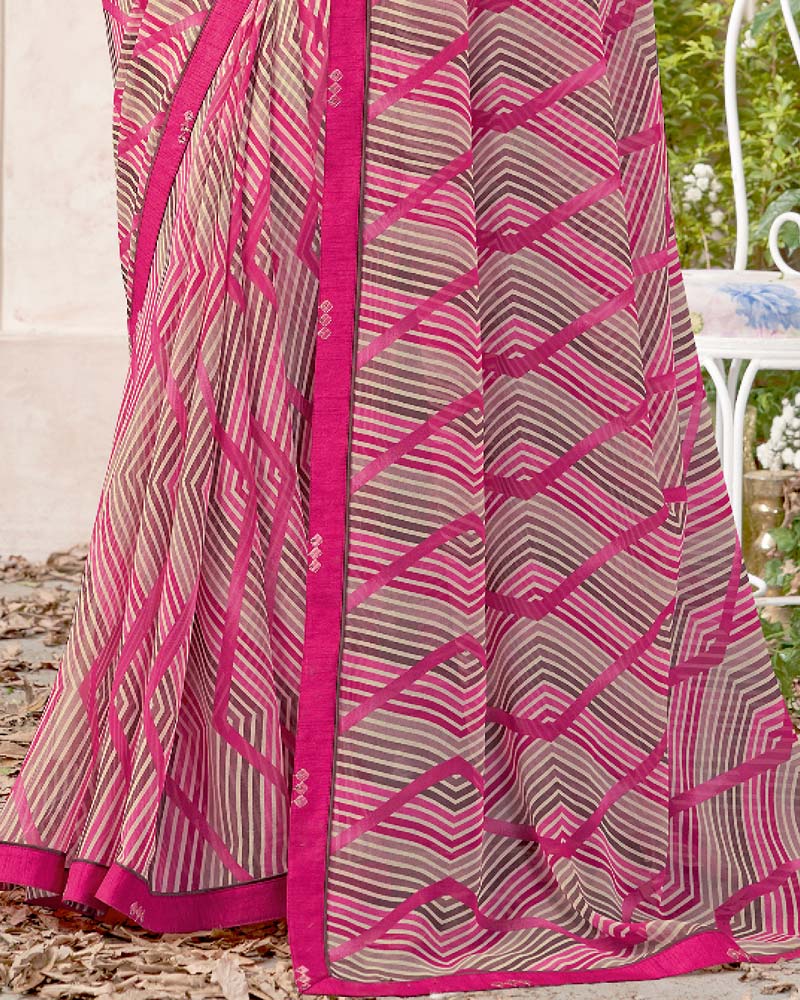 Vishal Prints Dark Pink Printed Georgette Saree With Fancy Border