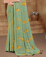 Vishal Prints Turquoise Green Printed Criva Crepe Saree With Tassel