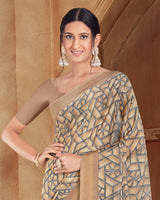 Vishal Prints Pastel Brown Printed Criva Crepe Saree With Tassel