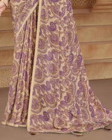 Vishal Prints Pastel Brown Printed Criva Crepe Saree With Tassel