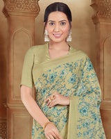 Vishal Prints Pastel Olive Printed Criva Crepe Saree With Tassel