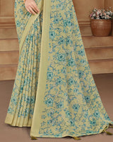 Vishal Prints Pastel Olive Printed Criva Crepe Saree With Tassel