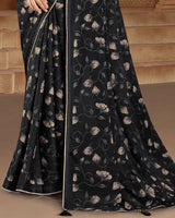 Vishal Prints Black Printed Criva Crepe Saree With Tassel