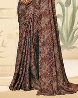 Vishal Prints Coffee Brown Digital Print Brasso Saree With Cut Work Diamond Border