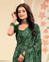 Vishal Prints Mineral Green Digital Print Brasso Saree With Cut Work Diamond Border