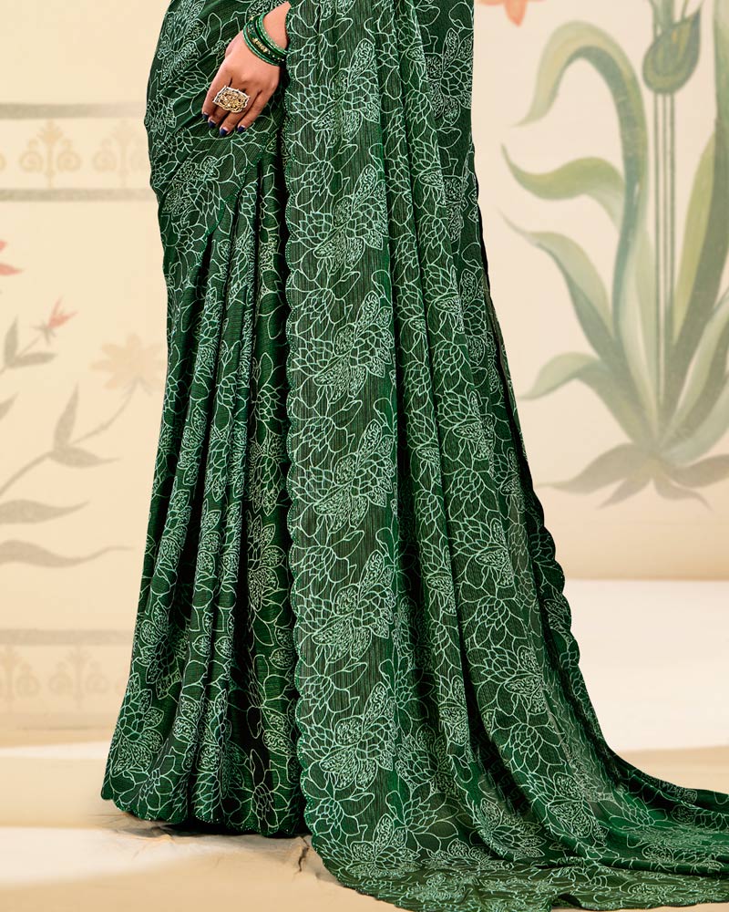 Vishal Prints Mineral Green Digital Print Brasso Saree With Cut Work Diamond Border