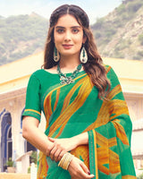Vishal Prints Dark Mint Green Printed Chiffon Saree With Border