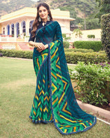 Vishal Prints Dark Navy Blue Printed Chiffon Saree With Border