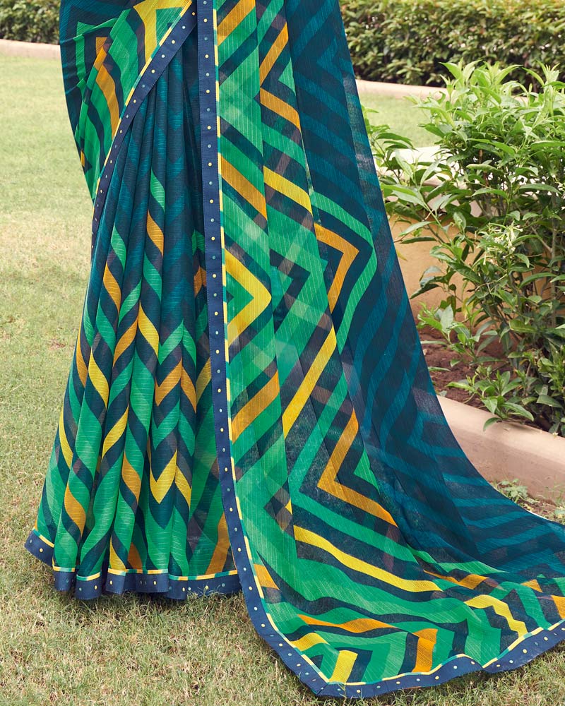 Vishal Prints Dark Navy Blue Printed Chiffon Saree With Border