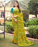 Vishal Prints Dark Mustard Printed Chiffon Saree With Border
