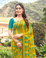 Vishal Prints Dark Mustard Printed Chiffon Saree With Border