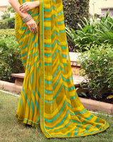 Vishal Prints Dark Mustard Printed Chiffon Saree With Border