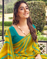 Vishal Prints Dark Mustard Printed Chiffon Saree With Border