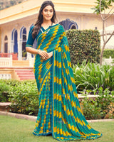 Vishal Prints Peacock Blue Printed Chiffon Saree With Border