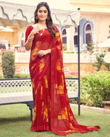 Vishal Prints Dark Red Printed Chiffon Saree With Border