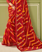 Vishal Prints Dark Red Printed Chiffon Saree With Border