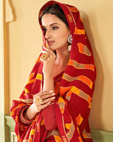 Vishal Prints Dark Red Printed Chiffon Saree With Border
