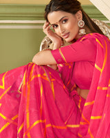 Vishal Prints Red Pink Printed Chiffon Saree With Border