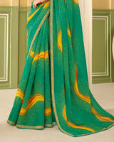Vishal Prints Dark Mint Green Printed Chiffon Saree With Border