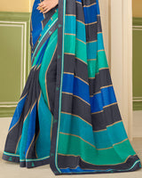 Vishal Prints Dark Grey Printed Chiffon Saree With Border