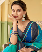 Vishal Prints Dark Grey Printed Chiffon Saree With Border