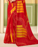 Vishal Prints Cherry Red Printed Chiffon Saree With Border