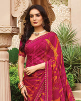 Vishal Prints Purplish Red Printed Fancy Chiffon Saree With Border