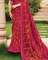Vishal Prints Purplish Red Printed Fancy Chiffon Saree With Border