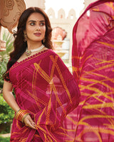 Vishal Prints Purplish Red Printed Fancy Chiffon Saree With Border