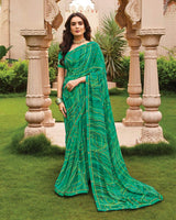 Vishal Prints Jade Green Printed Fancy Chiffon Saree With Border