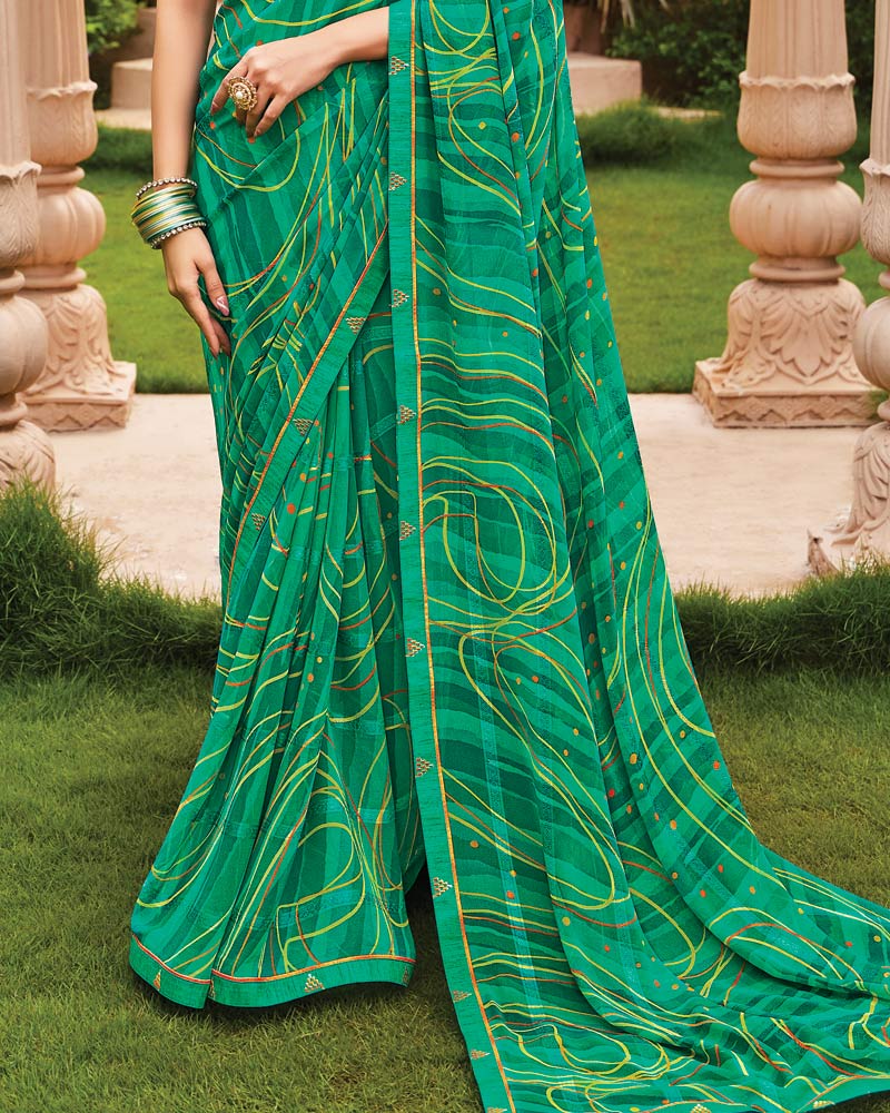 Vishal Prints Jade Green Printed Fancy Chiffon Saree With Border