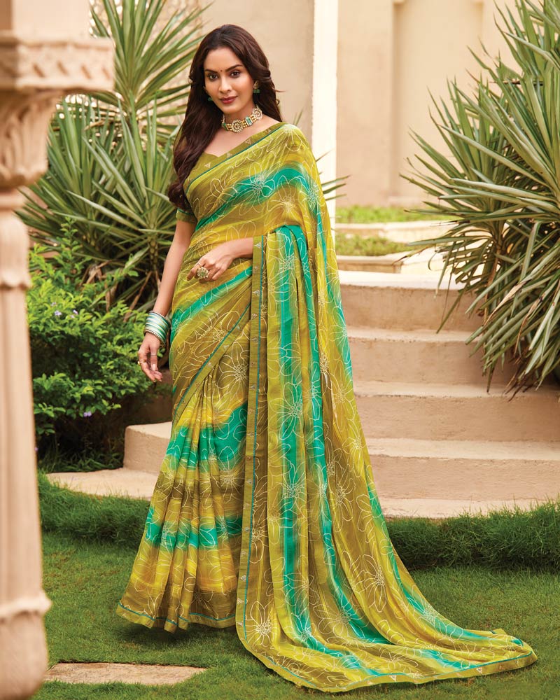 Vishal Prints Brownish Yellow Printed Fancy Chiffon Saree With Border