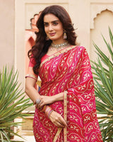 Vishal Prints Dark Cherry Red Printed Fancy Chiffon Saree With Border