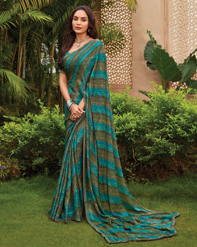Vishal Prints Multi Green Printed Fancy Chiffon Saree With Border