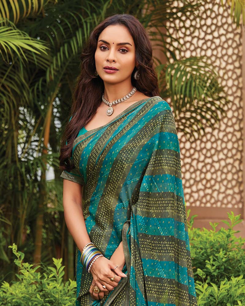 Vishal Prints Multi Green Printed Fancy Chiffon Saree With Border